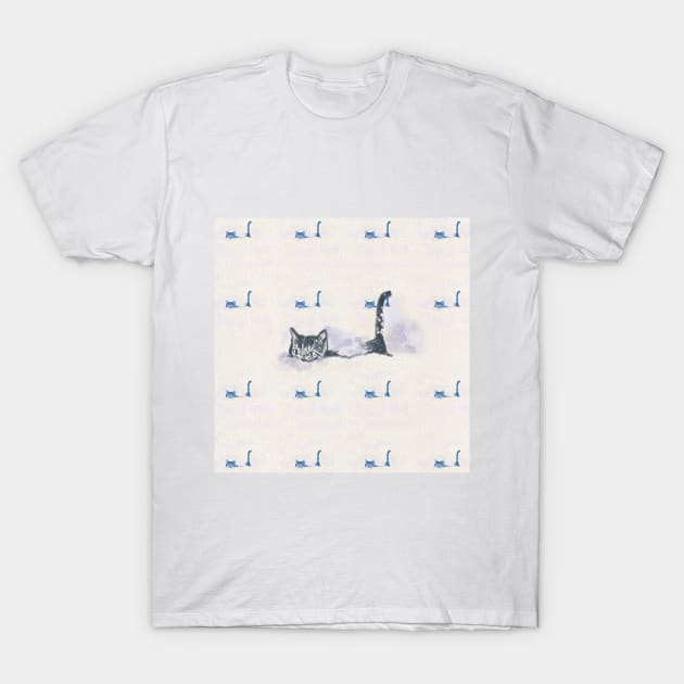 Cat walking in snow T-shirt Mug Sticker T-Shirt by Anna Bae Art